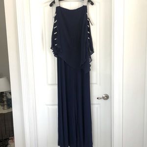 MSK Women's Blue Embellished Cape Overlay Wide Leg Jumpsuit Size Large